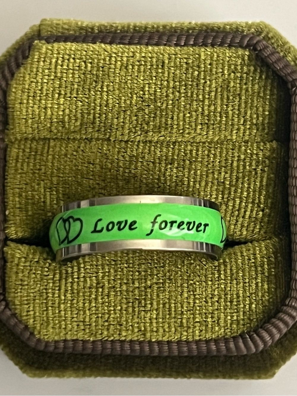 Love Forever Stainless Steel Men's Ring in Neon Green Size 10